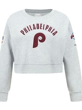 Pro Standard Girls Heathered Gray Philadelphia Phillies Logo Cropped Pullover 7